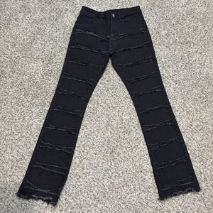 Manfinity Black Y2K Style Distressed Flare Jeans XS‎ Raw Hem Grunge Size XS